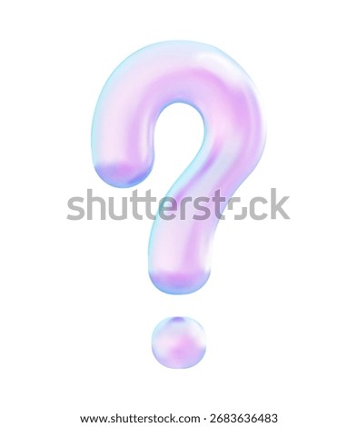 3D holographic question mark symbol in pink and blue gradient isolated on white background for FAQ, help and digital design