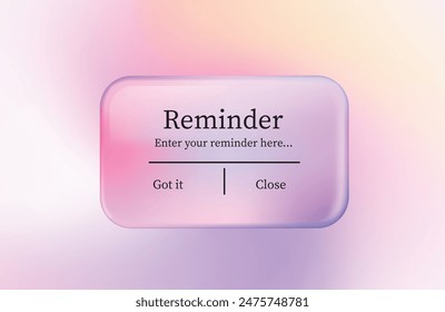 3D holographic reminder notifications page in y2k style with floating elements. holographic banner in y2k style isolated on a gradient background.