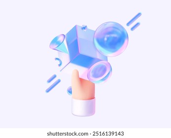 3D Holographic shapes in the hand. Vector illustration