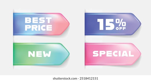 3d holographic side tag label For business promotion sales and Discount online promotion. Illustration vector premium.