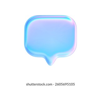 3D holographic speech bubble icon with glass morphism effect. Message box icon. Talk chat glowing neon pink blue gradients. Vector illustration chat balloon, messages, notifications or conversation
