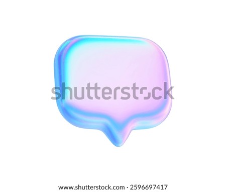 3d holographic speech bubble icon. Neon talk message shape glossy hologram iridescent effect. Empty dialog box, talk chat, speak bubble text. Vector y2k illustration