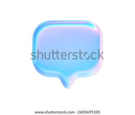 3D holographic speech bubble icon with glass morphism effect. Message box icon. Talk chat glowing neon pink blue gradients. Vector illustration chat balloon, messages, notifications or conversation