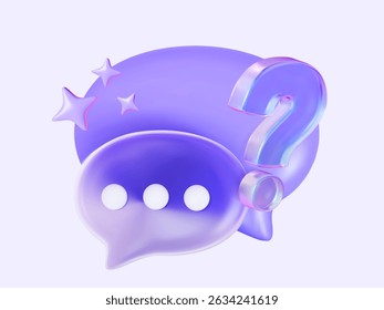A 3D holographic speech bubble illustration with a glowing question mark and sparkling stars. This vibrant design symbolizes support, ideas, feedback, and digital communication. - Powered by Shutterstock - Get 15% off with code: PIKWIZARD15