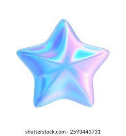 3d holographic star icon. Y2k chrome element sparkle gradient effect. Liquid silver shine metal shape. Neon emoji. Vector realistic illustration, futuristic trendy design