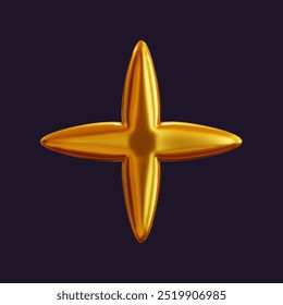 Estrella holográfica 3D con brillo reflectante. Elemento de diseño metálico dorado con una estética futurista retro, aislado.