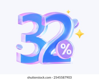 3D holographic Thirty Two percent. Vector illustration