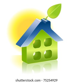3d home icon with green leaf