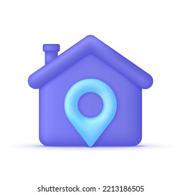 3D Home location. House point icon. GPS navigator pointer. Can be used for many purposes. Trendy and modern vector in 3d style.