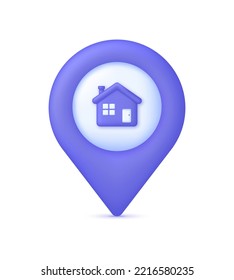 3D Home location. House point icon. GPS navigator pointer. Position icon. Can be used for many purposes.Trendy and modern vector in 3d style.