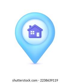 3D Home location. House point icon. GPS navigator pointer. Position icon. Can be used for many purposes. Trendy and modern vector in 3d style.