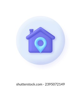 3D Home location on Speech Bubble. House point icon. GPS navigator pointer. Can be used for many purposes. Trendy and modern vector in 3d style.