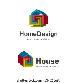 3d Home Logo Template, Abstract Geometric House Symbol, Building Company Logotype