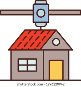 3D home Modelling Concept, 3D Printer Head Design the Residential Building Vector Color Icon Design, additive manufacturing Symbol, augmented reality or virtual reality stock illustration