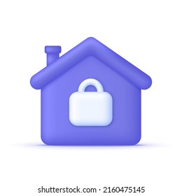 3D home security isolated on white background. Security House Lock. Smart home. Can be used for many purposes. Trendy and modern vector in 3d style.