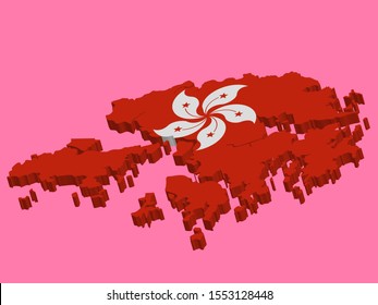 3D Hong Kong Map Flag Vector