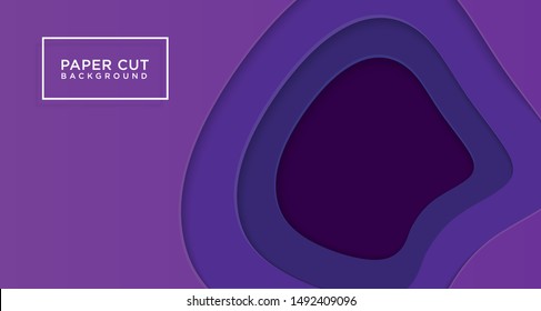 3D horizontal background of purple paper cut, vector illustration