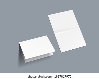 3D Horizontal Half-fold Blank White Brochure Template. EPS10 Vector