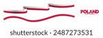 3d Horizontal Long Poland Flag Ribbons with shadows, isolated on white background. Polish Flag Curled and rendered in perspective. Graphic Resource. Editable Vector Illustration.