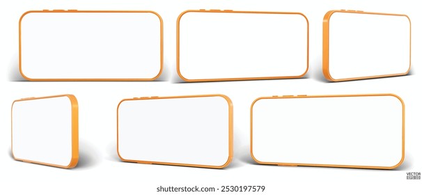 3D Horizontal smartphone mockup com tela branca. Telefone celular laranja isolado no fundo branco. Telefone de paisagem. ilustração de vetor 3d