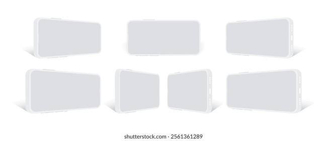 3D Horizontal Smartphone Mockup: White Screen Clay Smart Device on White Background - Landscape Design