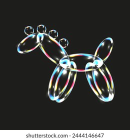 3D horse from Transparent Water Bubbles. Realistic  Bubbles unicorn with gradient rainbow element. Vector illustration can used postcard design. 