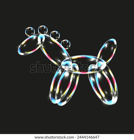 3D horse from Transparent Water Bubbles. Realistic  Bubbles unicorn with gradient rainbow element. Vector illustration can used postcard design. 