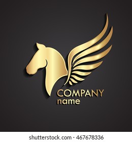 3d horse winged gold logo / pegasus symbol 