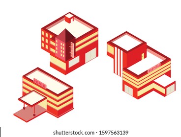 3D hospital building red color. isometric building hospital. 3 concept isometric hospital building