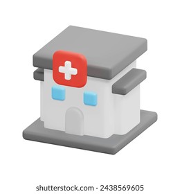 3D-Krankenhaus-Ikone Vektor. Isoliert auf weißem Hintergrund. 3D-Gebäude- und Architekturkonzept. Cartoon Minimaler Stil. 3D-Vektor-Gebäude-Symbol rendern Illustration.