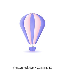 3D Hot air balloon aerostat icon. Aircraft, summer vacation, adventure, travelling, tourism concept. 3d render vector illustration