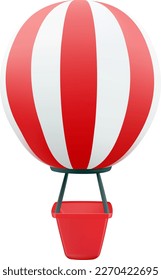 3d Hot air balloon vector illustration. Red and white hot air balloon icon 3d cartoon style