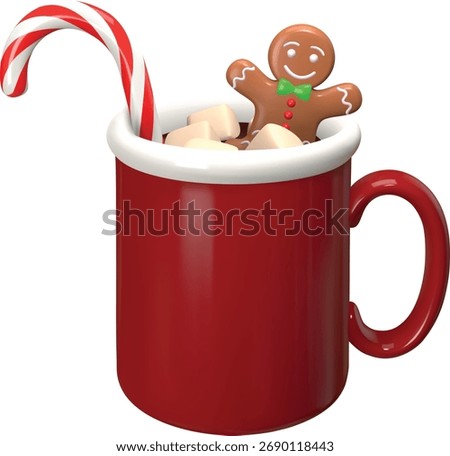 3d hot chocolate cup with candy cane, gingerbread man and marshmallows