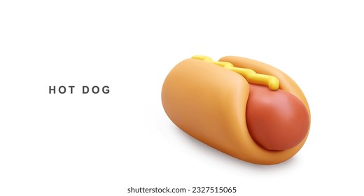 3d Hot Dog on white background. Vector illustration.