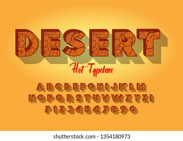 3D hot textured font. Vintage set of letters and numbers. The original font is handmade.