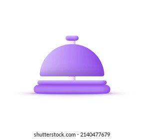 3D Hotel bell isolated on white background. Help desk symbol. Concierge, reception, assistance concept. Can be used for many purposes. Trendy and modern vector in 3d style.