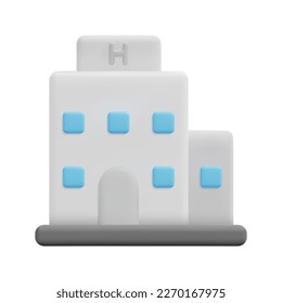 3D Hotel Icon Vektorgrafik. Einzeln auf weißem Hintergrund. 3D-Gebäude und Architektur-Konzept. Cartoon minimaler Stil. 3D-Haussymbol, Vektorgrafik wiedergegeben.