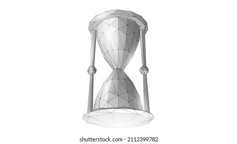 3D Hourglass time flow clock. Business strategy countdown work deadline. Past future analysis coaching. Futuristic technology design vector illustration