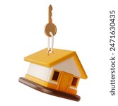 3d House Credit Concept Cartoon Design Style Isolated on a White Background. Vector illustration of House Keychain