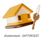 3d House Credit Concept Cartoon Design Style Isolated on a White Background. Vector illustration of Home Building and Key