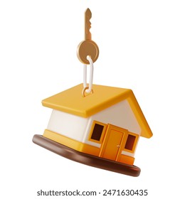 3d House Credit Concept Cartoon Design Style Isolated on a White Background. Vector illustration of House Keychain