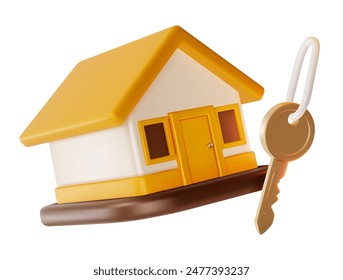 3d House Credit Concept Cartoon Design Style Isolated on a White Background. Vector illustration of Home Building and Key