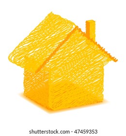 3d house drawn by hand