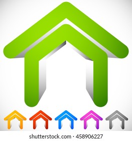 3D house icon in six colors. Home, suburban house, residential building icon / logo