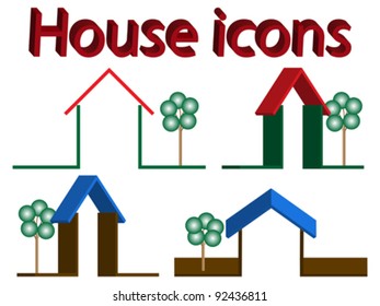 3d house icons with trees against white background, abstract vector art illustration
