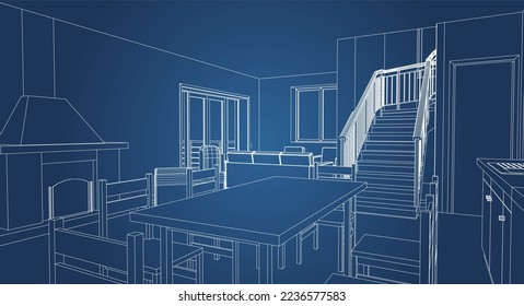 3d house interior. living room. Vector illustration.