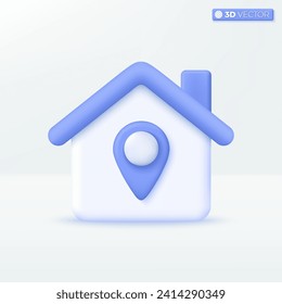 3d House and location symbol icon. Trendy Smart Home, Real estate, loan, mortgage, back concept. 3D vector isolated illustration design. 3D vector isolated illustration, Cartoon pastel Minimal style.