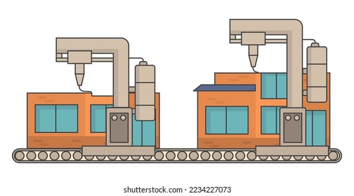 3d house model printing vector. Modern engineering, prototyping, creating objects and innovative building project making technology concept