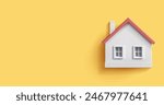 3D house on a yellow background. Banner for advertising concepts of real estate, buying, selling, security, and repair. Vector