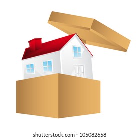 3d house over box over white background. vector illustration